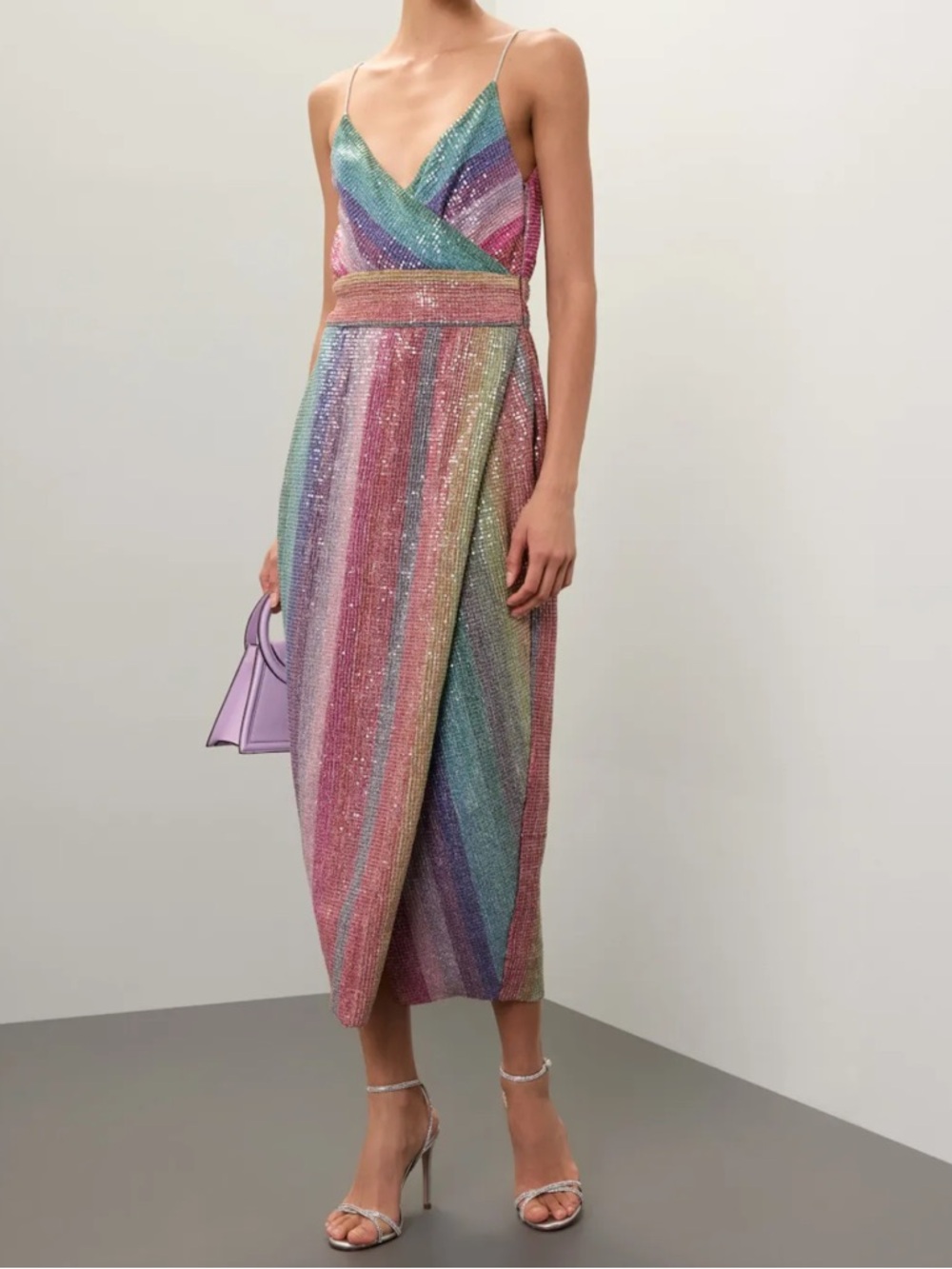 New Saylor Meghan Rainbow
Sequined Midi Dress Wrap Style Colorful Size XS NWT